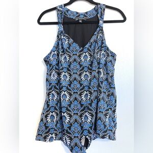 INC International Concepts Blue and Black Printed V-Neck Tank